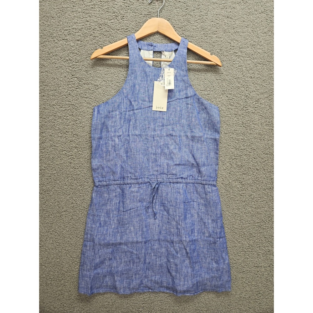 NWT Joie Diega B Dress S Blue Linen Halter Neck Mini Coastal Summer Beach